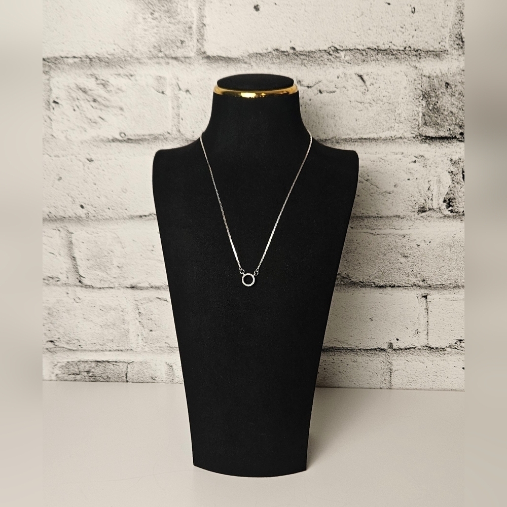Dainty Silver Pavé Circle Pendant Necklace w/ Extender – Rhinestone Jewelry